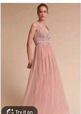 hitherto Women’s Pink Tulle Maxi Dress V-Neck Sleeveless Strappy Sz 14